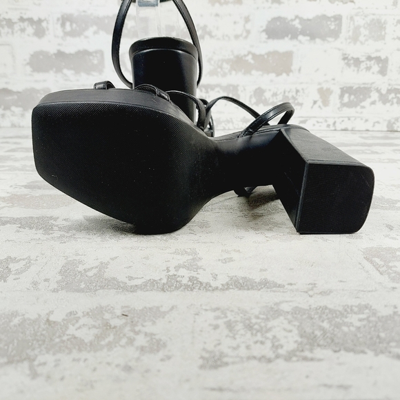 bp Tavey Black Strappy Leather Buckle Ankle Strap Block Heels W597 - Picture 8 of 14